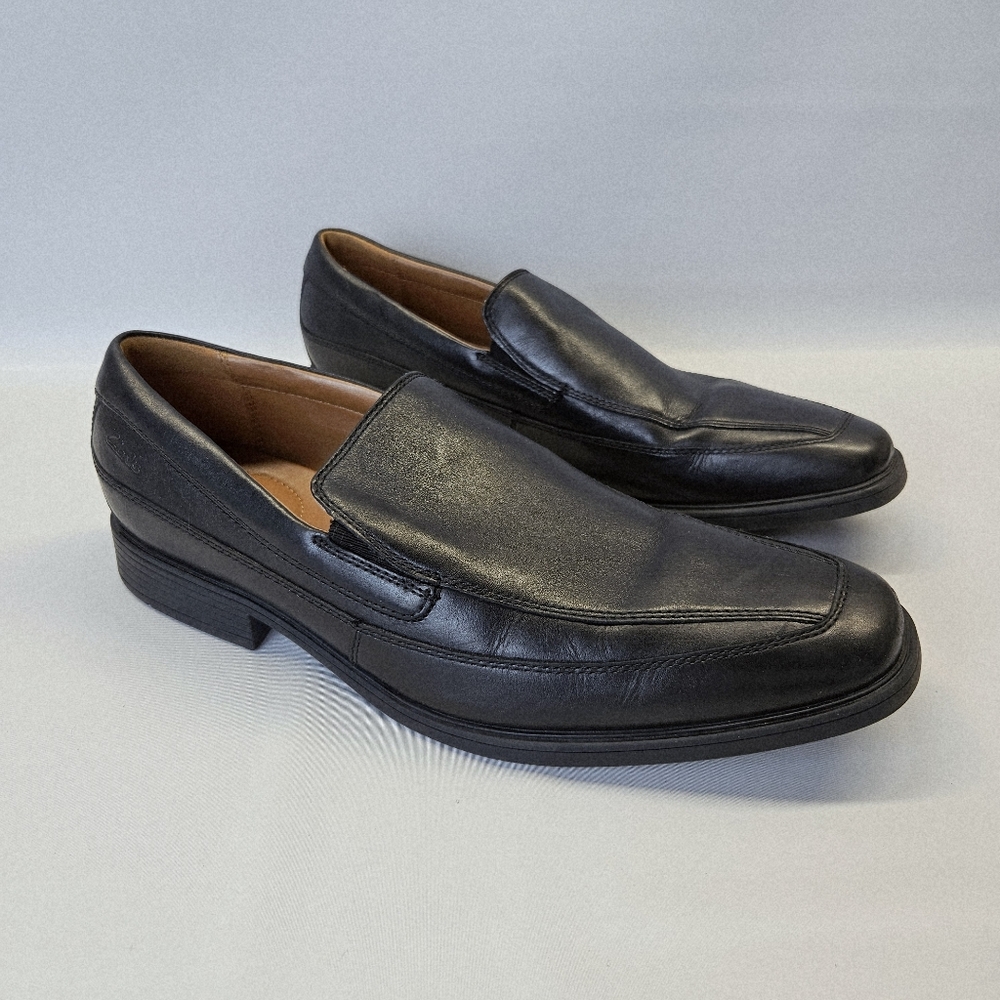 Clarks Collection Loafers Tilden Free Black Leather Slip on  Shoes Mens 10.5